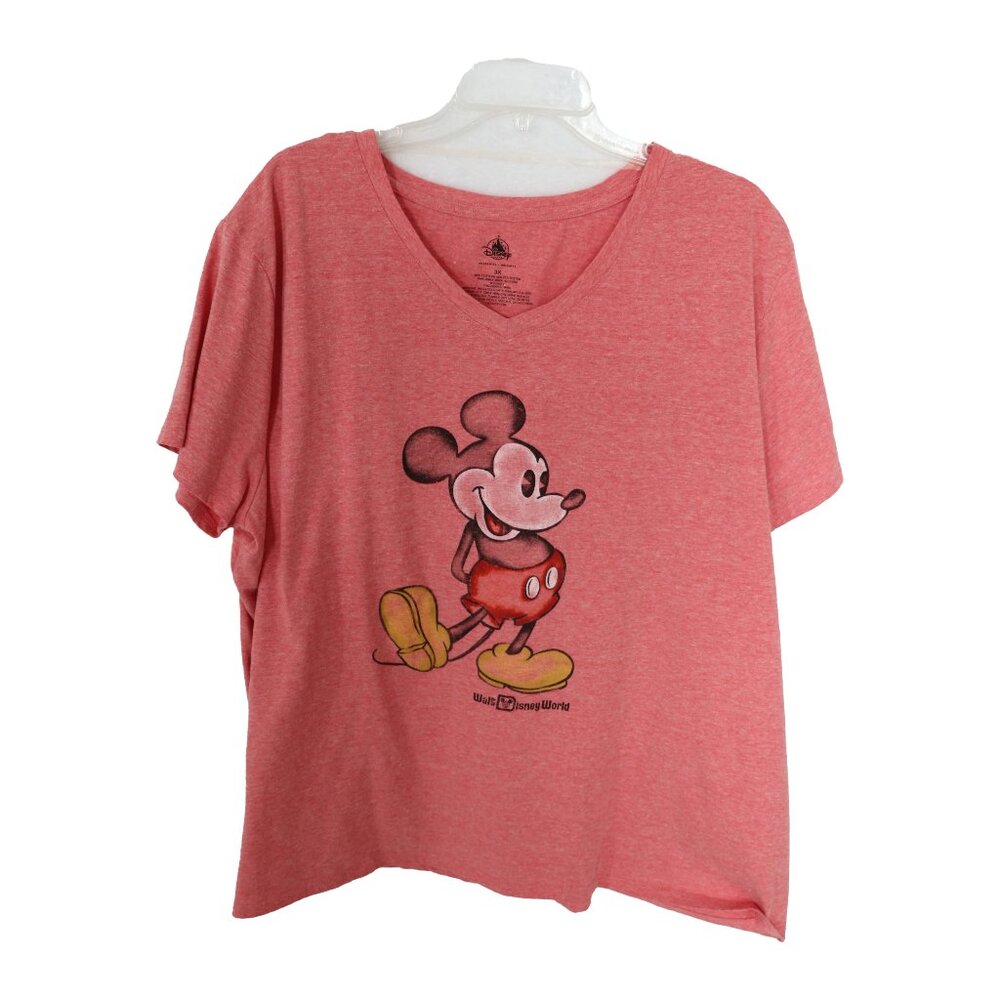 Disney Parks Heather Red Mickey Mouse WDW logo short sleeve v-neck tee, 3X